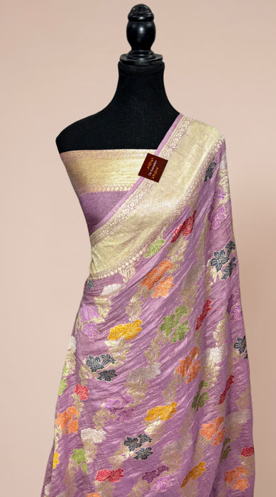 Pure Tussar Georgette Banarasi Handloom Saree - Meenakari