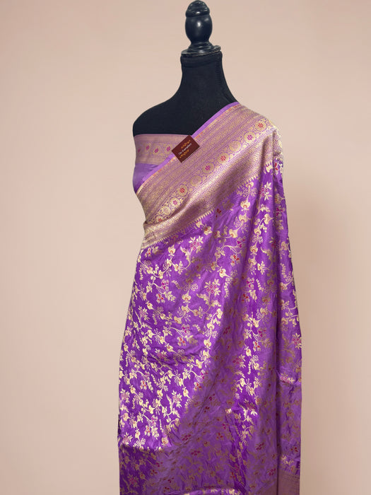 Lilac Pure Katan Banarasi Handloom Saree - Meenakari Work