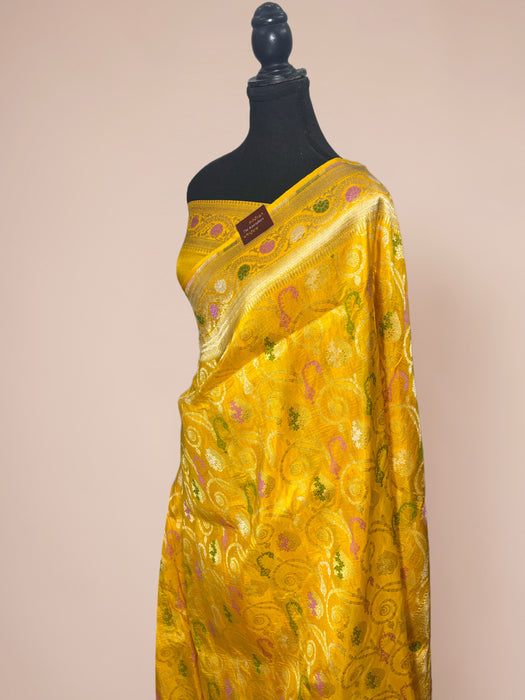 Yellow Pure Katan Banarasi Handloom Saree - Roopa Meenakari Work