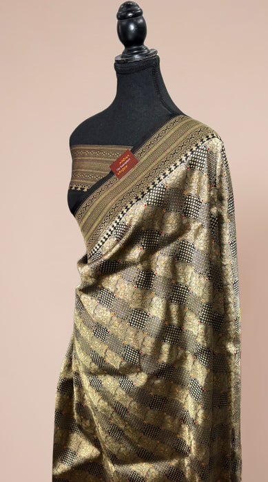 Black Pure Katan Banarasi Handloom Saree - Meenakari brocade Work