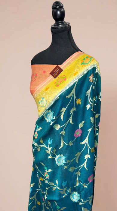 3D Pure Tussar Georgette Banarasi Handloom Saree - Meenakari Jaal
