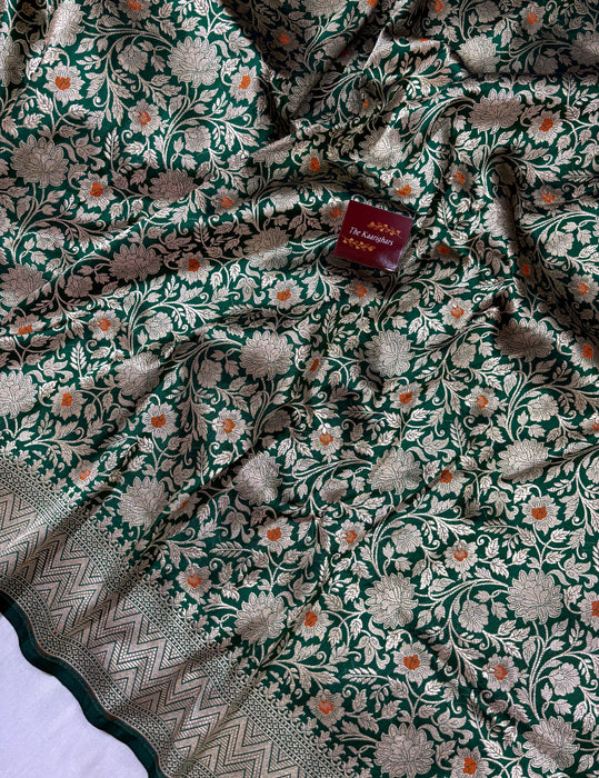 Green Pure Katan Banarasi Handloom Saree - Meenakari brocade Work