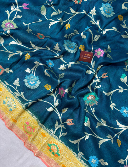 3D Pure Tussar Georgette Banarasi Handloom Saree - Meenakari Jaal