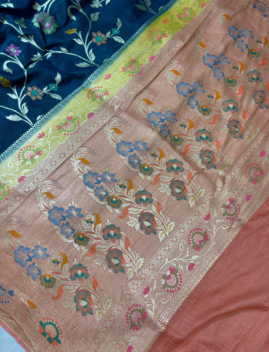 3D Pure Tussar Georgette Banarasi Handloom Saree - Meenakari Jaal