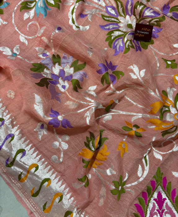 Pure Tussar Georgette Banarasi Handloom Saree - Meenakari