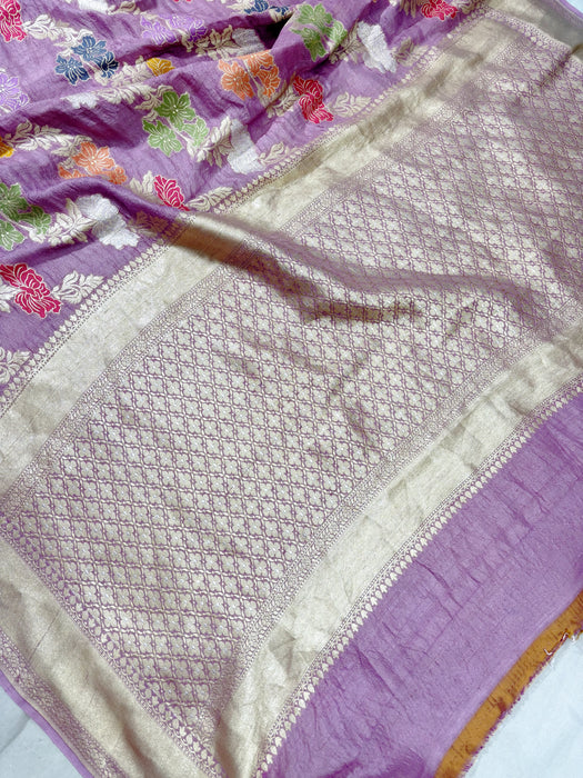 Pure Tussar Georgette Banarasi Handloom Saree - Meenakari