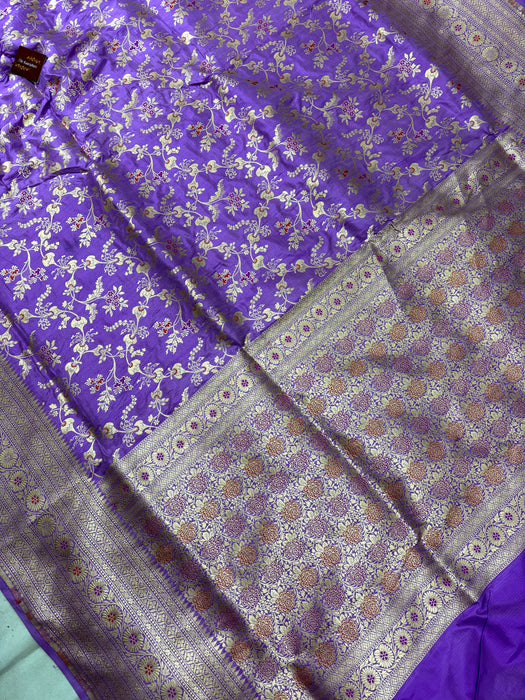 Lilac Pure Katan Banarasi Handloom Saree - Meenakari Work