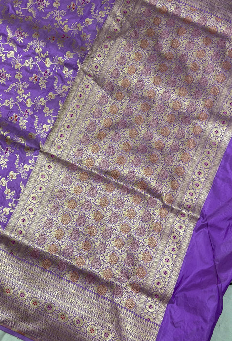 Lilac Pure Katan Banarasi Handloom Saree - Meenakari Work