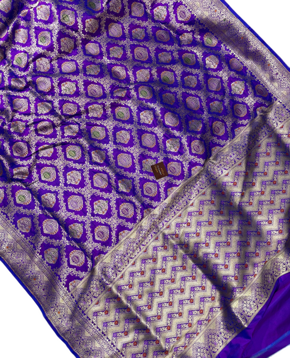 Purple Pure Katan Banarasi Handloom Saree - Meenakari Work