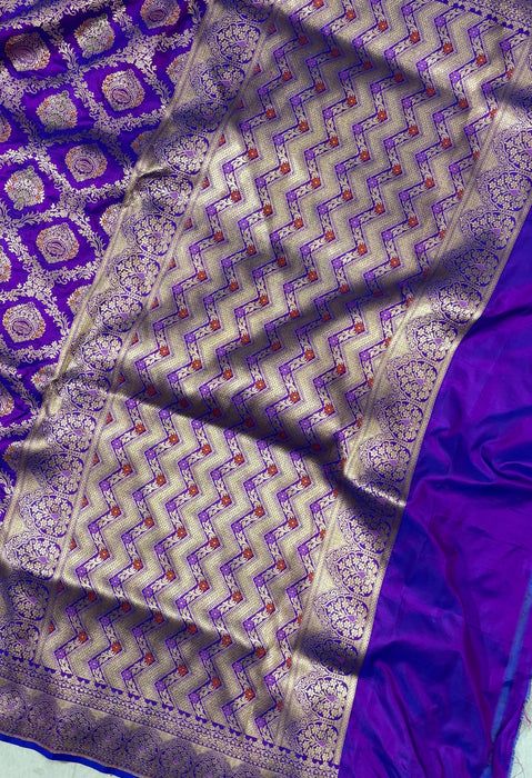 Purple Pure Katan Banarasi Handloom Saree - Meenakari Work