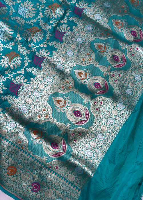 Pure Katan Banarasi Handloom Saree - Roopa Meenakari Work