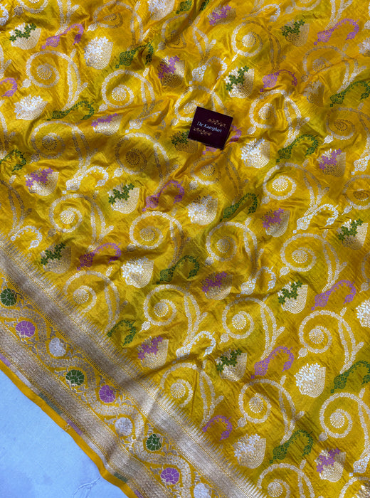 Yellow Pure Katan Banarasi Handloom Saree - Roopa Meenakari Work