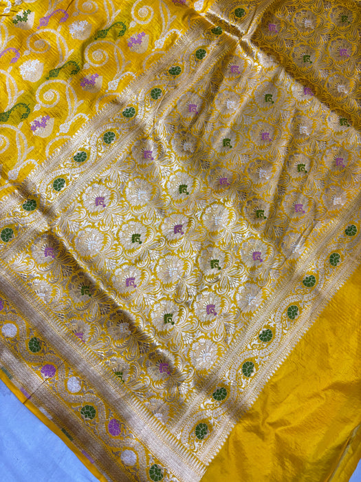 Yellow Pure Katan Banarasi Handloom Saree - Roopa Meenakari Work