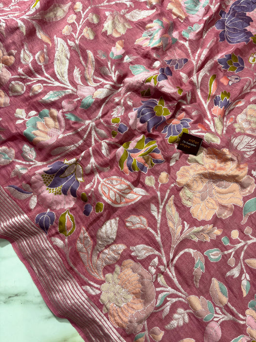 Pure Tussar Georgette Banarasi Handloom Saree - Meenakari
