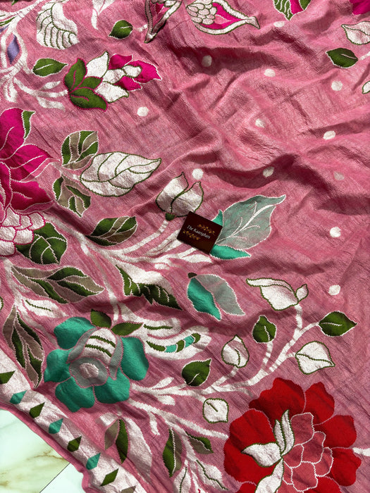 Pure Tussar Georgette Banarasi Handloom Saree - Meenakari