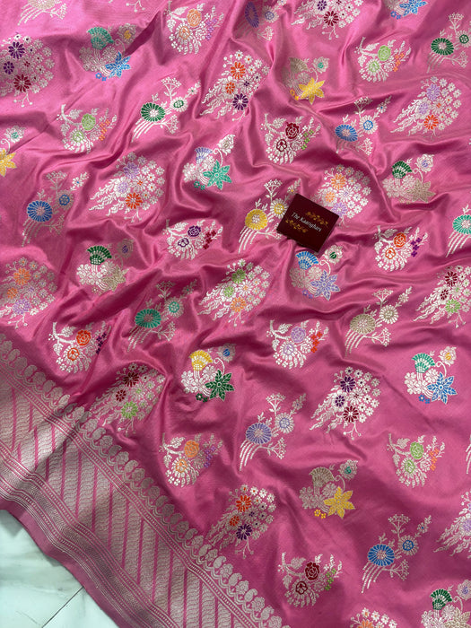 Ektara Pink Pure Katan Silk Banarasi Handloom Saree - Kadiyal Jangla