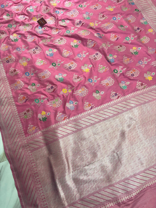Ektara Pink Pure Katan Silk Banarasi Handloom Saree - Kadiyal Jangla