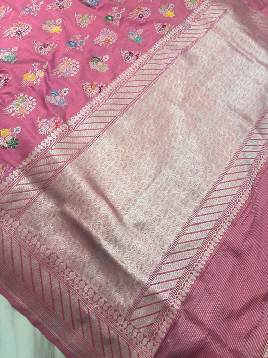 Ektara Pink Pure Katan Silk Banarasi Handloom Saree - Kadiyal Jangla