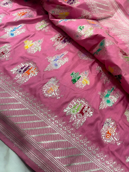 Ektara Pink Pure Katan Silk Banarasi Handloom Saree - Kadiyal Jangla