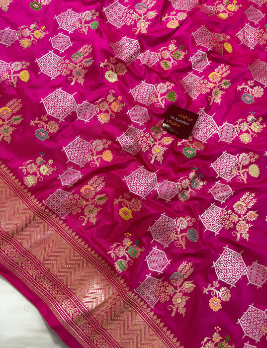 Ektara Rani Pure Katan Silk Banarasi Handloom Saree - Kadiyal Jangla