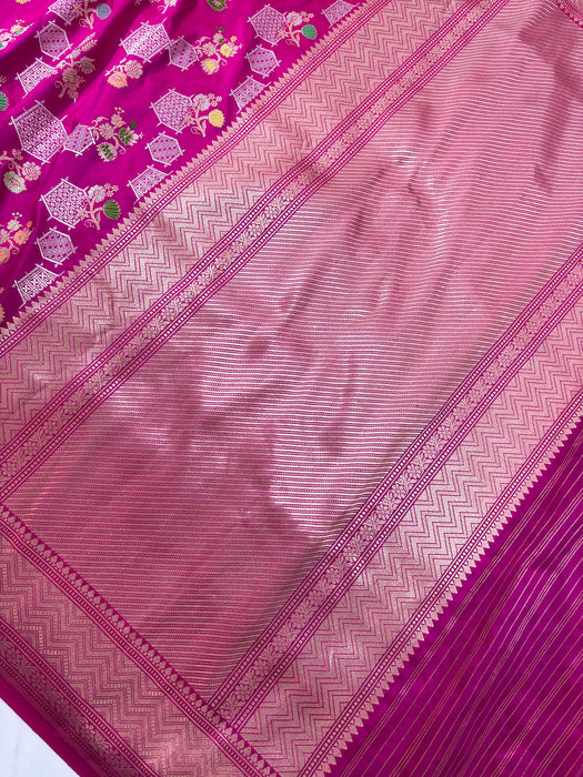Ektara Rani Pure Katan Silk Banarasi Handloom Saree - Kadiyal Jangla