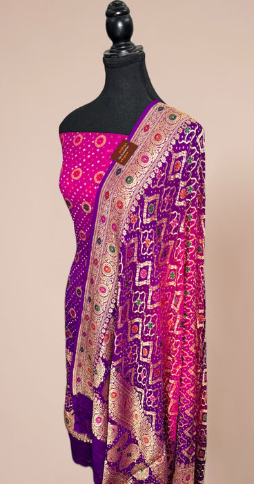 Pure Khaddi Georgette Banarasi Bandhani Suit - Meenakari