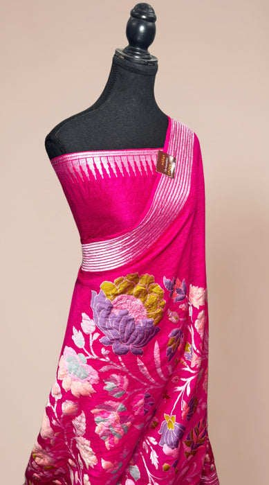 Rani Pure Tussar Georgette Banarasi Handloom Saree - Designer Meenakari