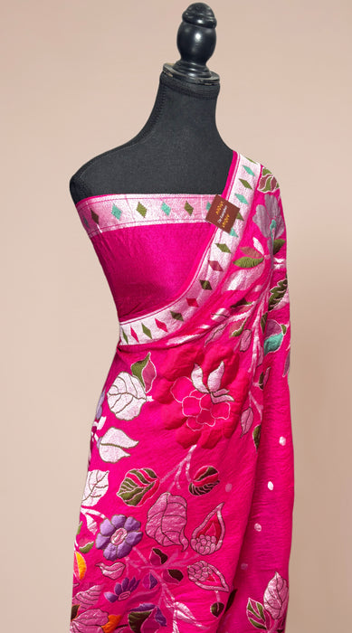 Rani Pure Tussar Georgette Banarasi Handloom Saree - Designer Meenakari