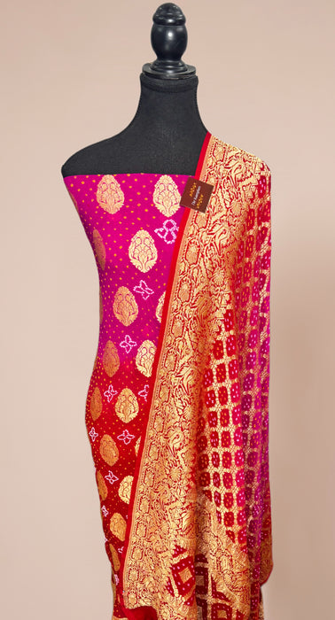 Pure Khaddi Georgette Banarasi Bandhani Suit - Meenakari