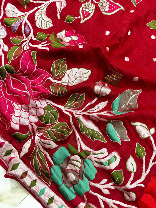 Maroon Pure Tussar Georgette Banarasi Handloom Saree - Designer Meenakari