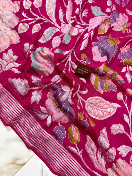 Rani Pure Tussar Georgette Banarasi Handloom Saree - Designer Meenakari
