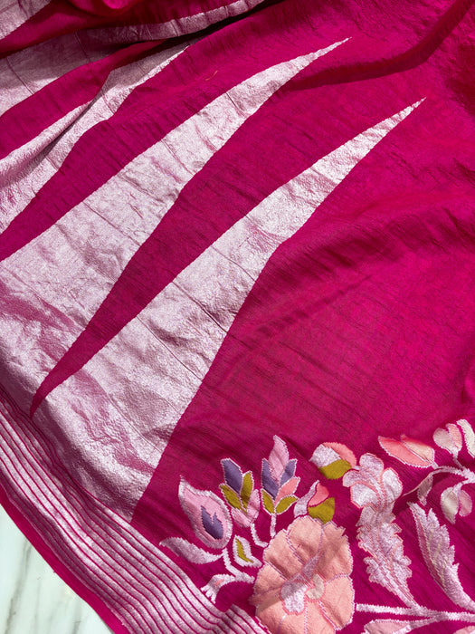 Rani Pure Tussar Georgette Banarasi Handloom Saree - Designer Meenakari