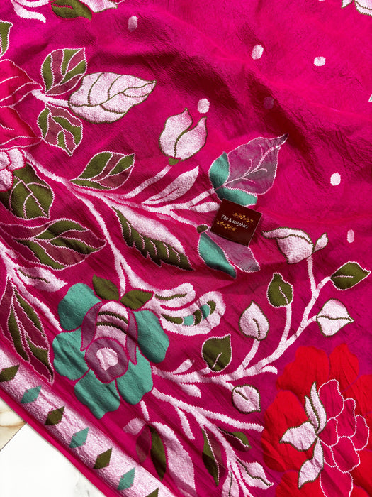 Rani Pure Tussar Georgette Banarasi Handloom Saree - Designer Meenakari