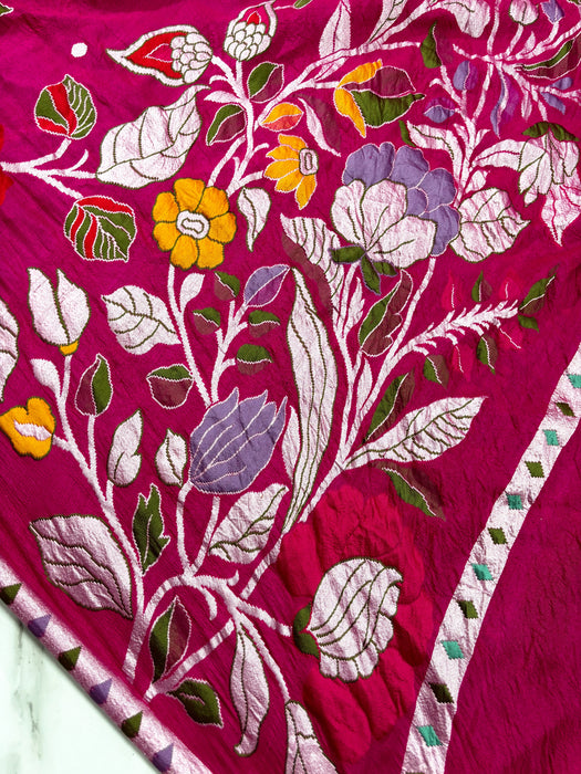 Rani Pure Tussar Georgette Banarasi Handloom Saree - Designer Meenakari
