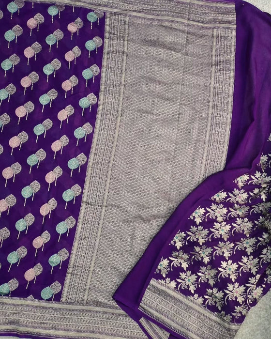 Purple Khaddi Georgette Banarasi Handloom Saree - Meenakari