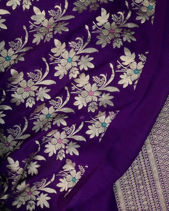 Purple Khaddi Georgette Banarasi Handloom Saree - Meenakari