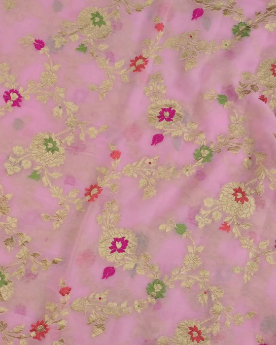 Italian Pink Khaddi Georgette Banarasi Handloom Saree - Meenakari Jaal