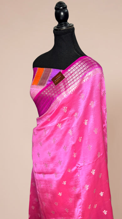 Rangkat Pink Pure Raw Mango Katan Banarasi Handloom Saree