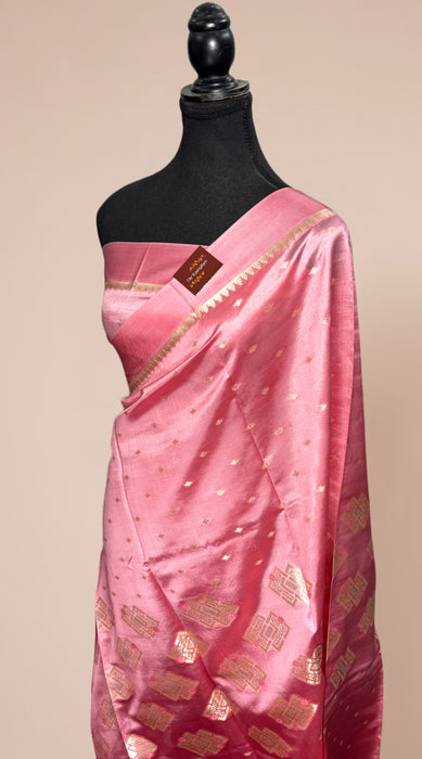 Pink Pure Raw Mango Katan Banarasi Handloom Saree