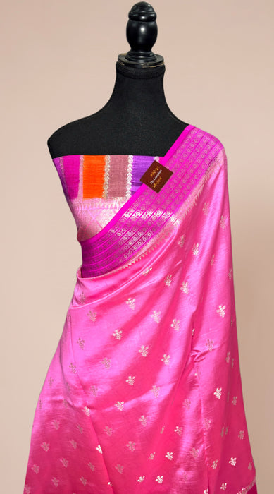 Rangkat Pink Pure Raw Mango Katan Banarasi Handloom Saree