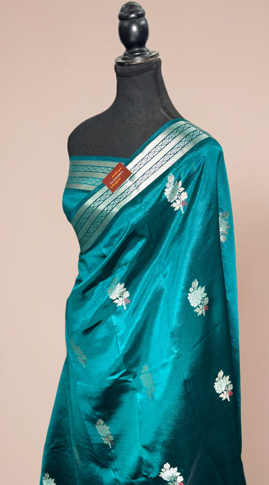 Peacock Green Pure Raw Mango Katan Banarasi Handloom Saree