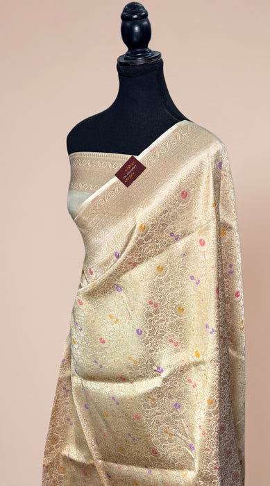 Cream Pure Katan Banarasi Handloom Saree - Meenakari brocade Work