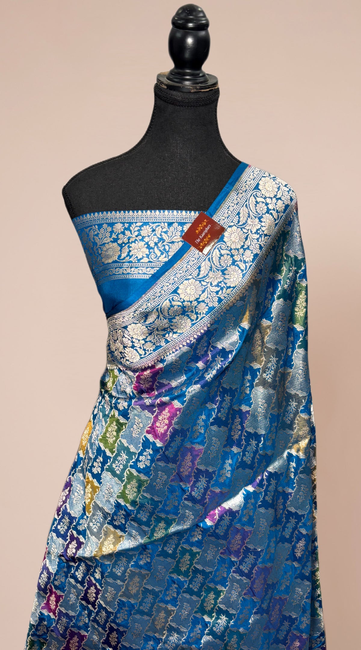 Blue Pure Katan Banarasi Handloom Saree - Rangkat — The Kaarighars