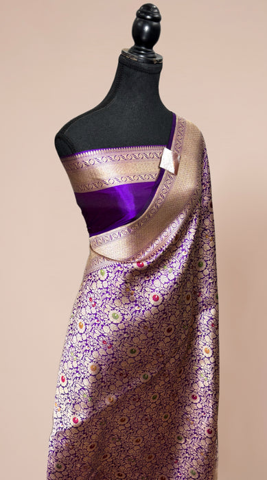 Purple Pure Katan Banarasi Handloom Saree - Meenakari brocade Work