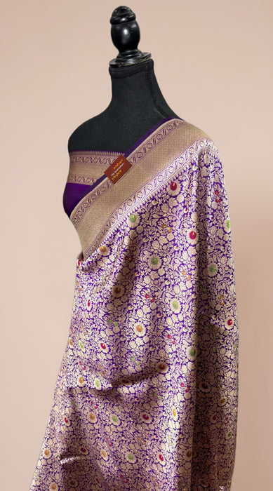 Purple Pure Katan Banarasi Handloom Saree - Meenakari brocade Work