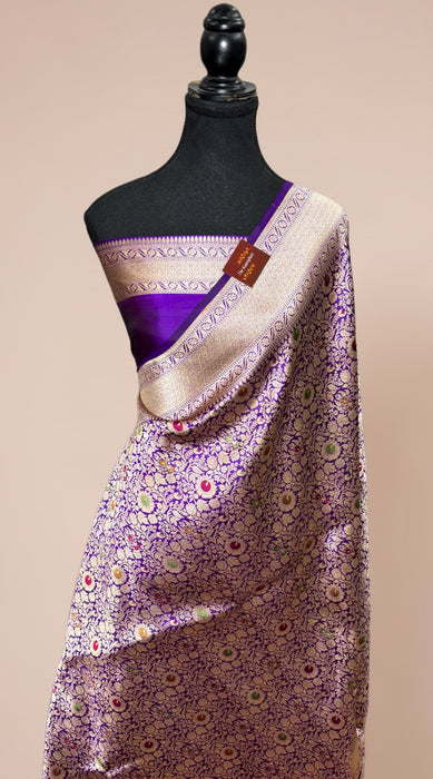 Purple Pure Katan Banarasi Handloom Saree - Meenakari brocade Work