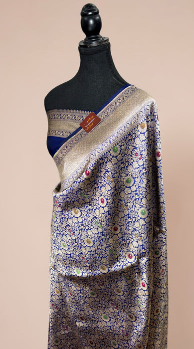 Royal Blue Pure Katan Banarasi Handloom Saree - Meenakari brocade Work