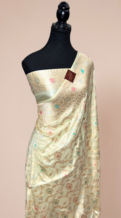 Cream Pure Katan Banarasi Handloom Saree - Meenakari Work