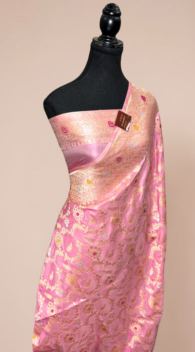 Pink Pure Katan Banarasi Handloom Saree - Meenakari Work