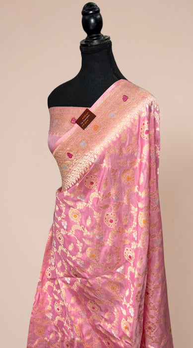 Pink Pure Katan Banarasi Handloom Saree - Meenakari Work